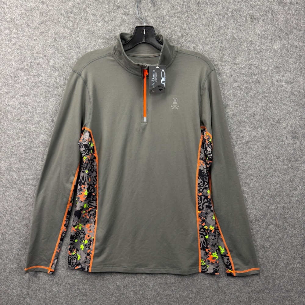 Psycho Bunny Kids Gun Metal Gray Quarter Zip Performance Pullover Size M PB2116
